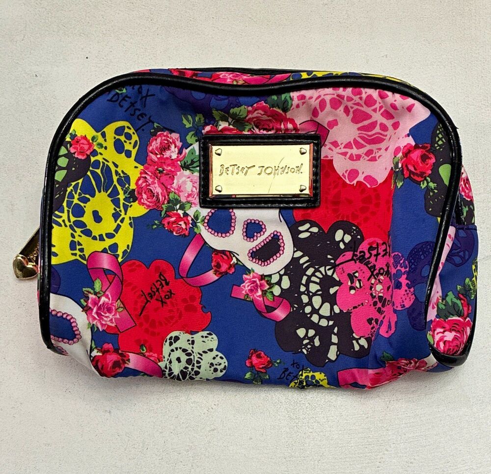 Betsey Johnson Multicolor Floral Print Zippered Makeup Bag Cosmetic Case